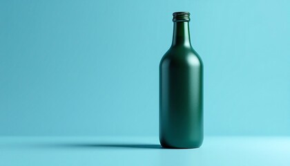 Dark Green Glass Bottle Mockup on Blue Background - Product Packaging Design