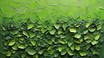 Beautiful textured green artwork featuring layers of overlapping leaves in various shades