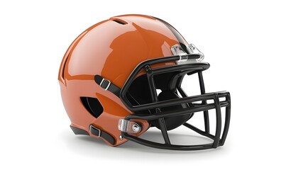 Orange and black American football helmet, isolated on white background.
