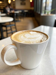 coffee, cup, top view, coffee with foam, simple white mug, paper cup, takeaway, drink, hot, delicious, freshly brewed coffee, flat lay, indoor