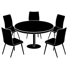 Silhouette of a Round Table and Chairs for Group Discussions circle   