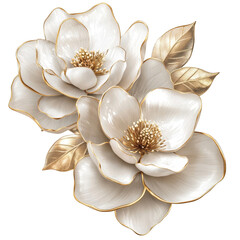 Elegant white magnolia flowers floral art display home decor bright atmosphere close-up aesthetic beauty