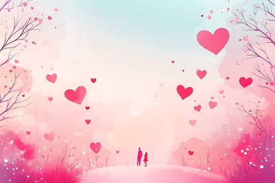 Naklejki An illustration of a love concept featuring heart-shaped balloons in various shades of red and pink, creating a perfect design for Valentine's Day and wedding cards, capturing the essence of romance