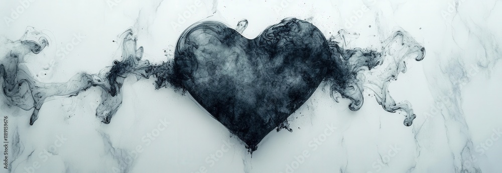 Poster black heart shape silhouette on a clean white background with no additional elements or distractions