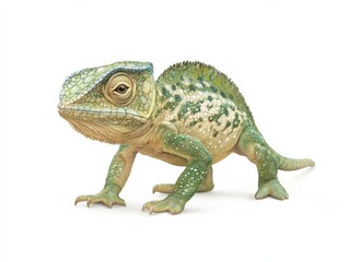 Obraz premium a chameleon with green and white skin isolated on a white background