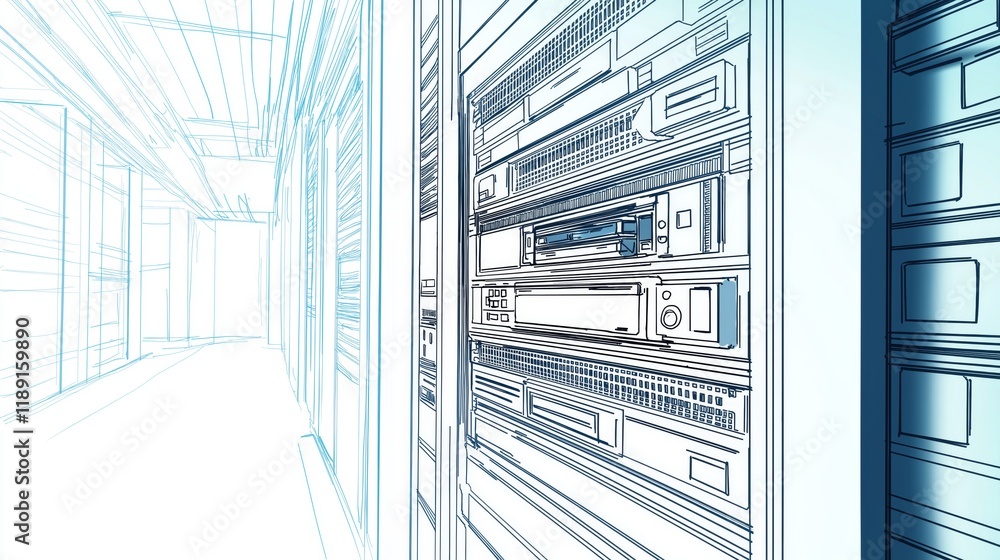Poster Illustrated Stackable Server Modules Representing Scalable IT Infrastructure, Cloud Computing, and Futuristic Data Center Solutions, Generative AI