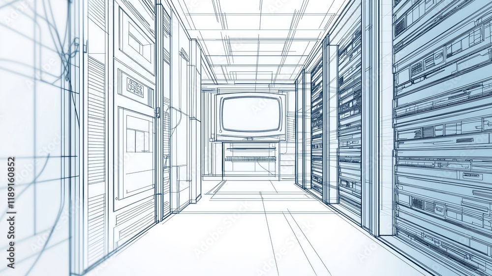 Poster Illustrated Stackable Server Modules Representing Scalable IT Infrastructure, Cloud Computing, and Futuristic Data Center Solutions, Generative AI