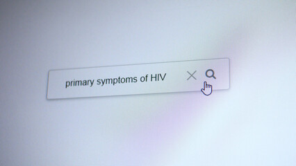 A search bar with the entering query Primary symptoms of HIV