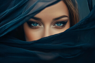 Naklejka premium Enigmatic gaze of a woman behind a veil