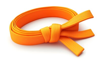 Orange martial arts belt tied in a knot on white background.