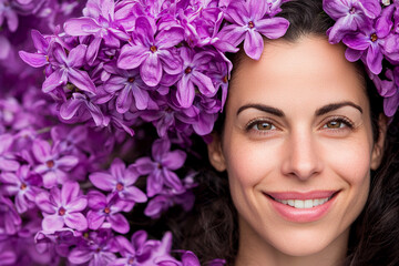 Naklejka premium Joyful woman with flowers in her hair