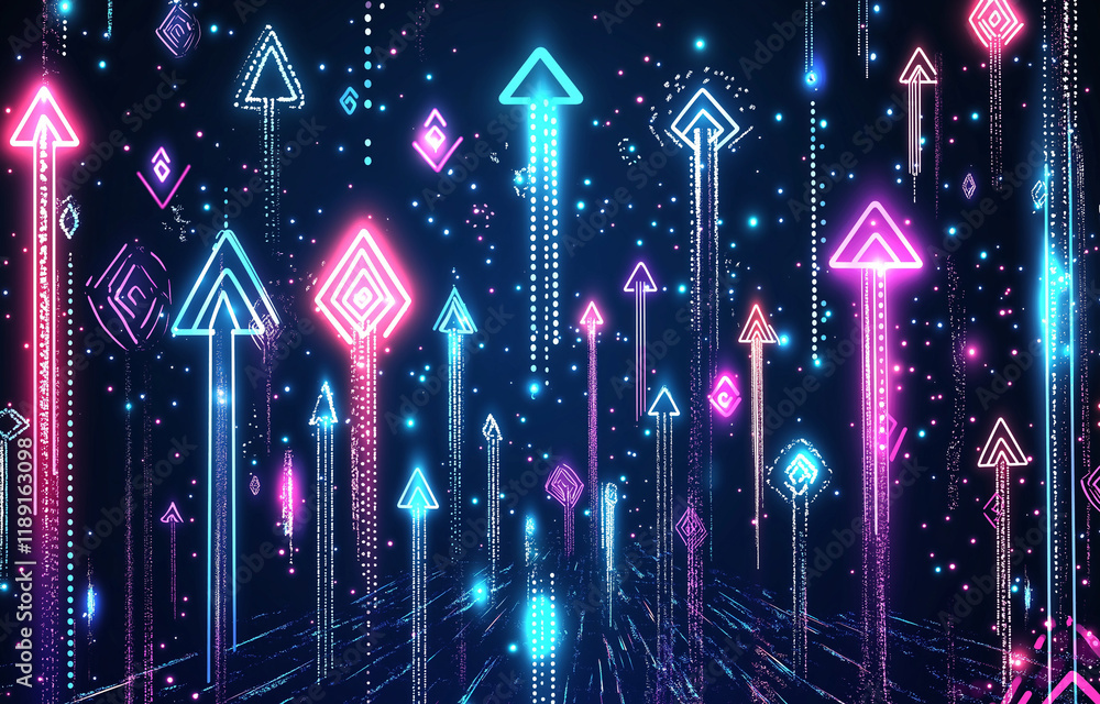 Poster abstract background with neon blue and pink arrows on dark gradient - modern vector design for techn