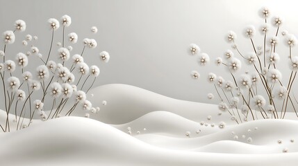 White fluffy flowers in a soft white landscape