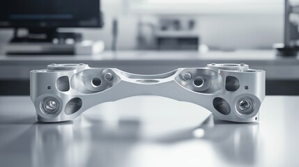 Fototapeta premium Transparent CNC-Machined Component in a High-Tech Workshop, Highlighting Precision Engineering and Advanced Manufacturing Innovation, Generative AI