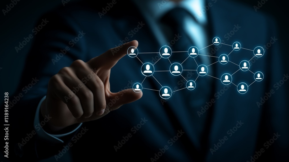Poster User Interacting with a Futuristic Digital Display, Showcasing AI, Cybersecurity, and Smart Automation in an Advanced Business Environment, Generative AI