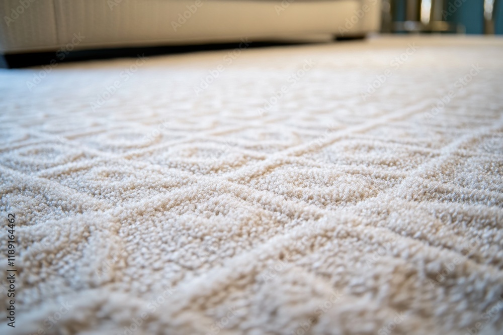 Poster close-up view of subtle textured patterns on a brightly lit carpet with visible details and overhead