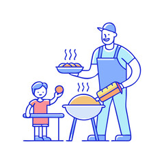 father grilling burgers vector icon, father grilling burgers vector illustration - simple illustration of father grilling burgers, perfect for logos,and father grilling burgers -themed designs.