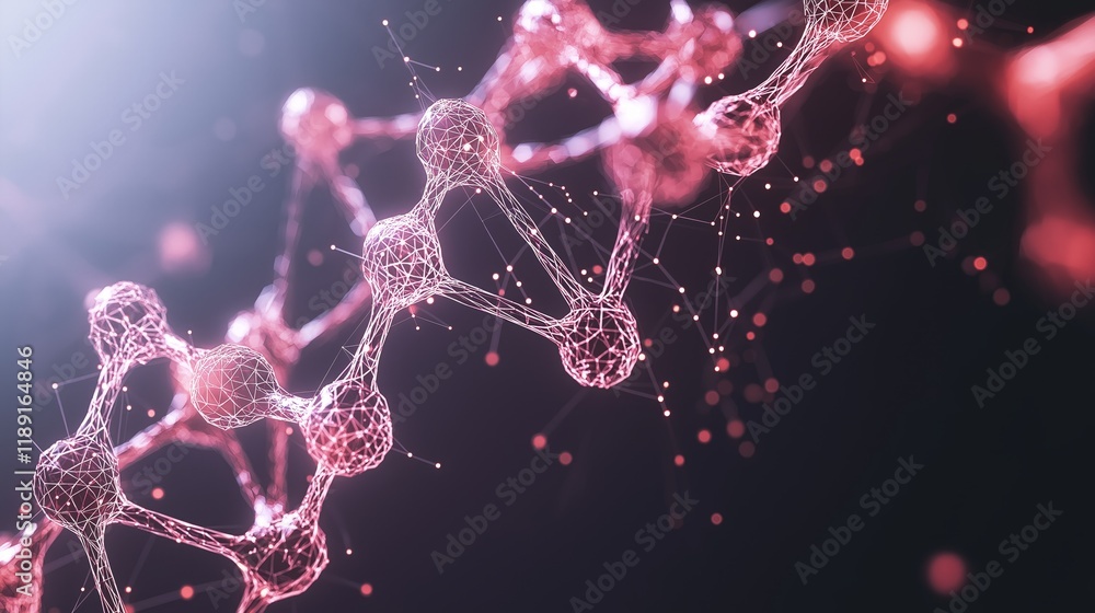 Fototapete Molecular Network Representation with Glowing Atoms, Symbolizing Science, Innovation, and Advanced Nanotechnology in a Digital Environment, Generative AI