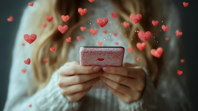 Modern Virtual Communication. Creative image of young woman texting, sending love sms