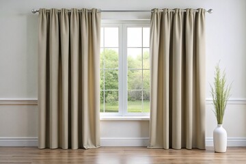 Set of stylish insulated curtains for windows, featuring energy saving designs and neutral tones for a sophisticated home ambiance
