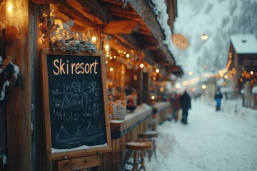 Fototapeta premium Ski Resort Text Written By A Chalk On A Blackboard