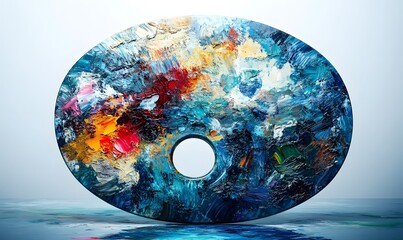 Oval artist's palette with mixed oil paints.