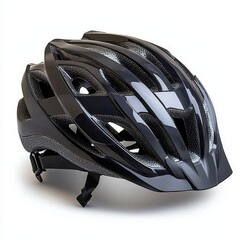 Fototapeta premium Sleek black bicycle helmet; aerodynamic design; textured shell.