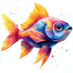 Fototapeta premium Vibrant Rainbow Fish Watercolor Painting.