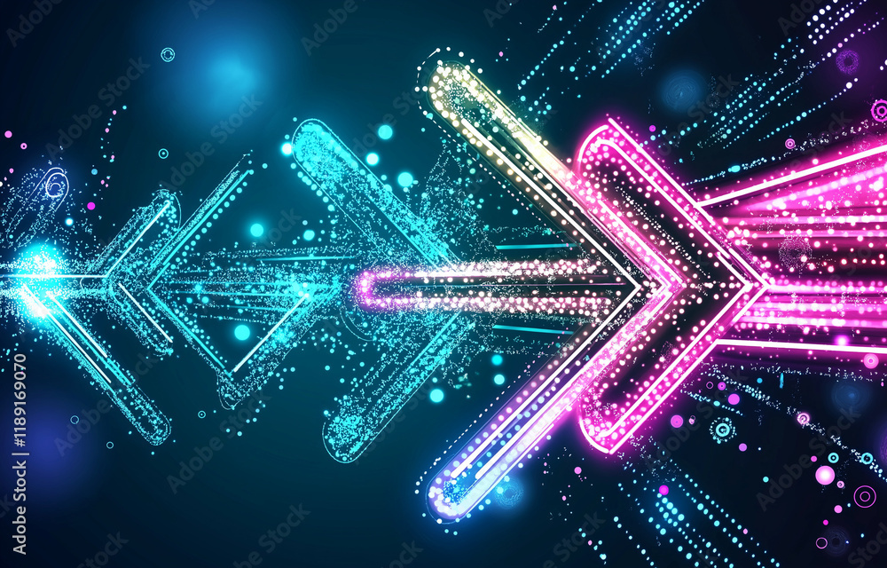 Poster abstract background with neon blue and pink arrows on dark gradient - modern vector design for techn