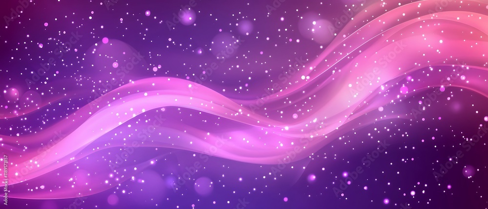 Poster abstract purple and pink swirling wave background with sparkling lights and bokeh effect