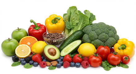 Vibrant Assortment of Fresh Fruits Vegetables and Nuts Promoting Healthy Eating