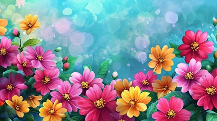 Fototapeta premium Colorful Floral Banner Template with Vibrant Blooming Flowers