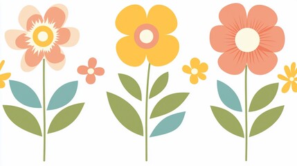 Colorful floral illustrations with leaves for design purposes.