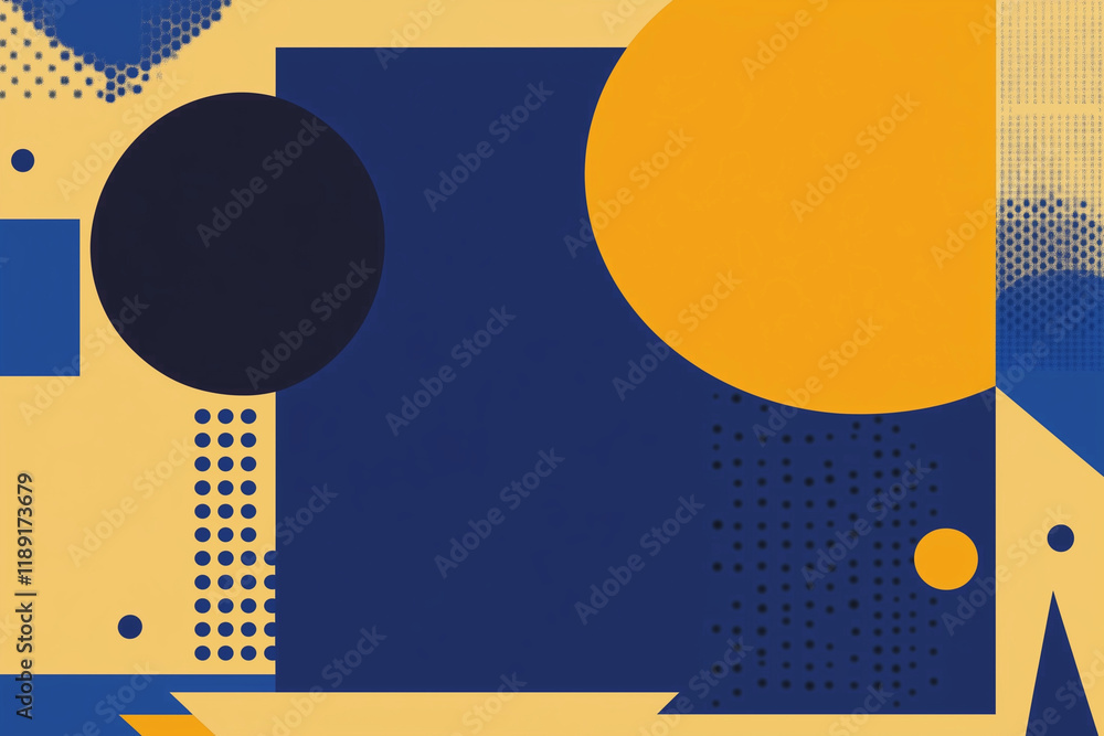 Poster colorful abstract background with a blue circle and a yellow circle. the background is filled with d
