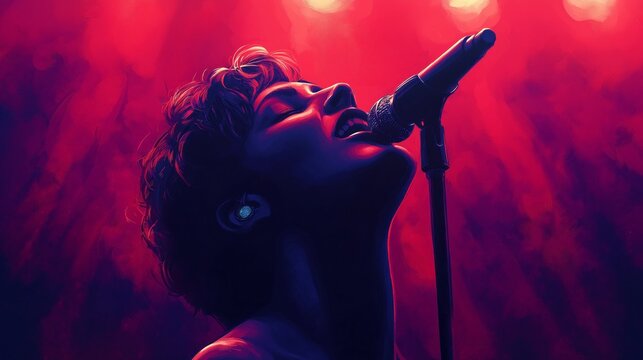 Expressive singer in dramatic spotlight capturing the essence of contemporary music performance for creative design