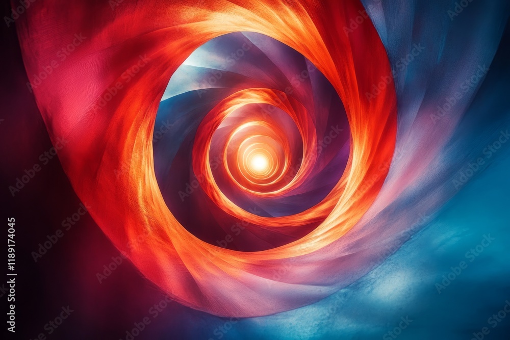 Poster mesmerizing abstract spiral in vibrant hues of red and blue converging towards a central point of li