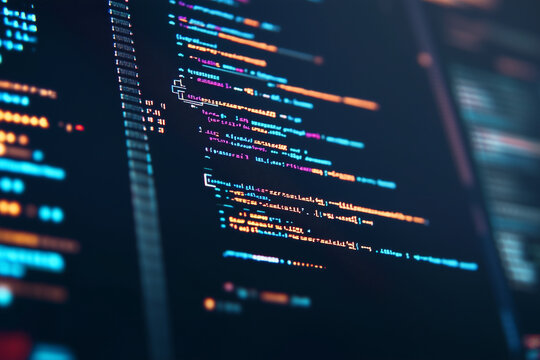 computer screen with a lot of code on it. The code is in different colors and is very complex. Concept of technology and the complexity of computer programming