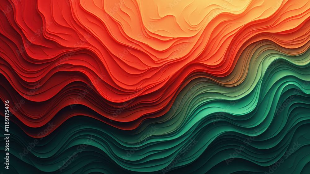 Poster abstract red green wave pattern background - abstract art