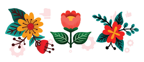 Vector vintage set of blooming orchids isolated on white. Hand drawn color botanical illustration with tropical pink flowers, buds and green leaves. Graphic elements for floral design