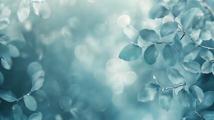 Soft Mint Green Bokeh Effect with Leaves Creating Natural Atmosphere