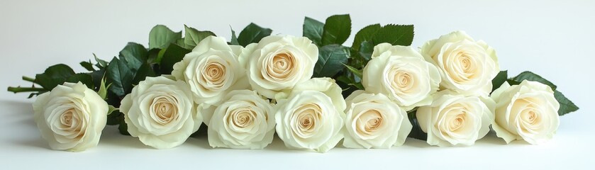 Obraz premium Bunch of fresh white roses on a pure white background for floral decoration or photography use valentine day