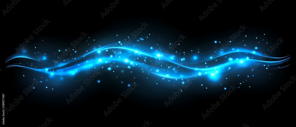 Poster abstract blue glowing waves with sparkles dynamic energy background design