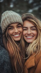 Fototapeta premium Joyful female friendship portrait in natural lighting for emotional connection and lifestyle themes