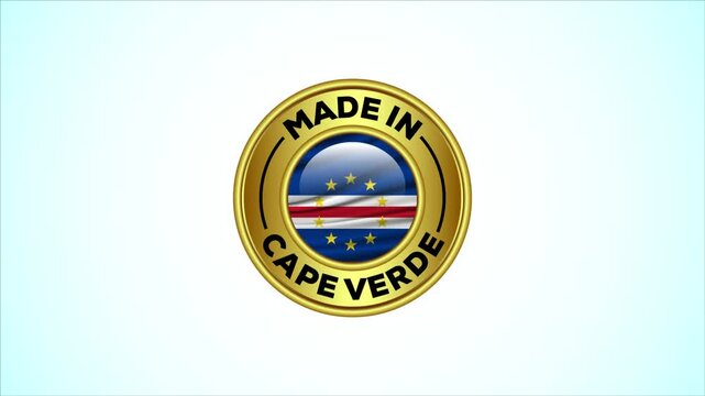 Made in Cape Verde, golden badge with the national flag animation