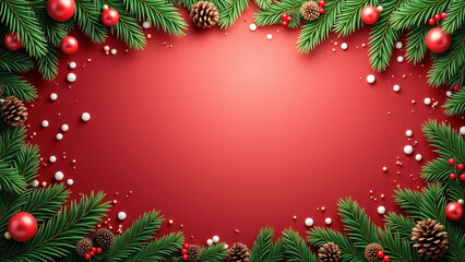 Fototapeta premium Christmas Red Background Festive Frame - Minimalist design