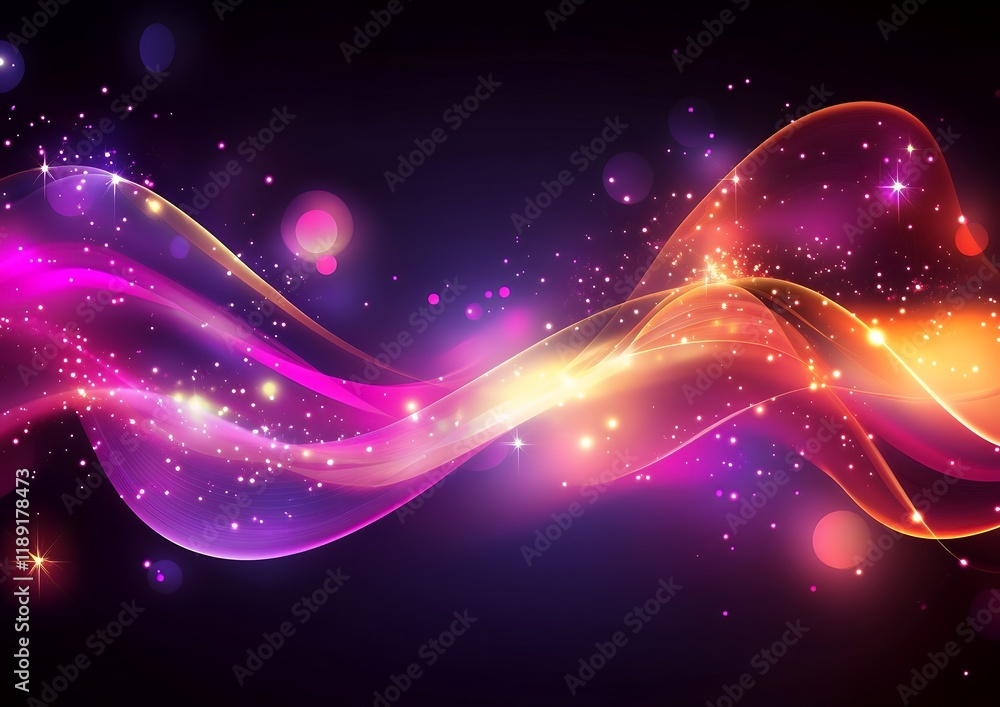 Aufkleber magical sparkling wave abstract background with glowing lights and shimmering particles