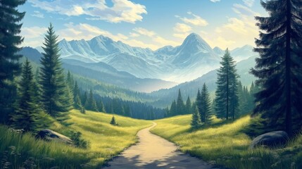 Majestic road journey through serene mountainous landscape of nature and wilderness adventure