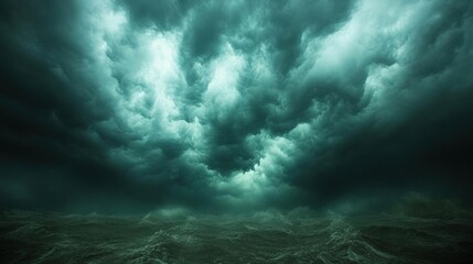 Fototapeta premium Underwater view of a dramatic ocean storm, dark teal and turquoise water, intense clouds above