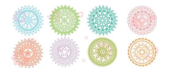 Large set of ornaments, circle rosette. Carving patterns of decorative leaves, acanthus, French cartouches, various scroll and shell elements. Tiles art Victorian design element and hand engraving. © Creativeactive