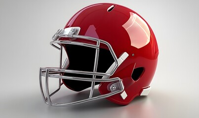 Fototapeta premium Red football helmet with chrome facemask on white background.